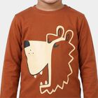 Boys Brown Cotton Blend Round Neck Regular T-Shirt, भूरा, small