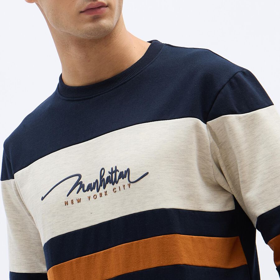 Men's Deep Midnight Navy Blue Crew Neck Casual Sweatshirt, Navy Blue, large image number null