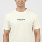 Men's White Round Neck Casual T-Shirt, ऑफ व्हाइट, small