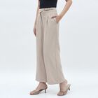 Women's Soft Beige Wide-Leg Pleated High-Waist Trousers, गहरा पीला, small