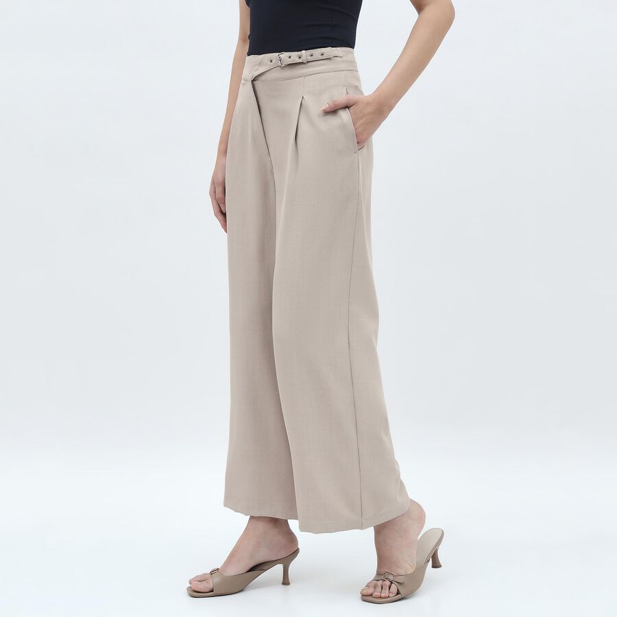 Women's Soft Beige Wide-Leg Pleated High-Waist Trousers, गहरा पीला, large