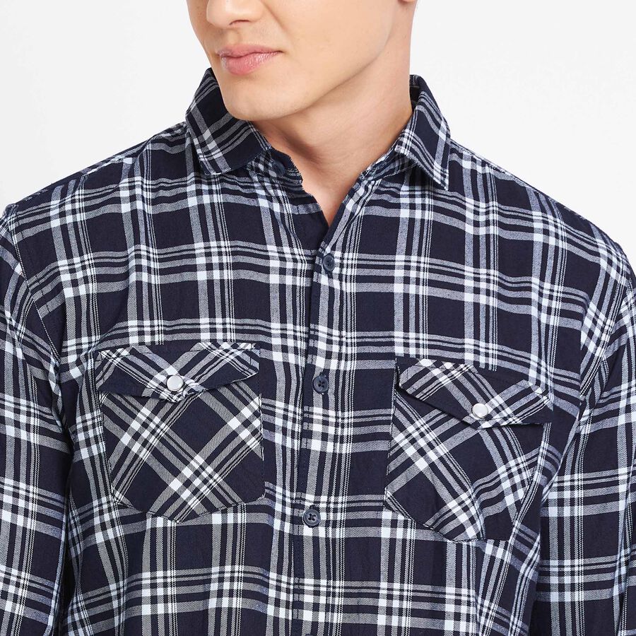 Cotton Checks Casual Shirt, Dark Blue, large image number null