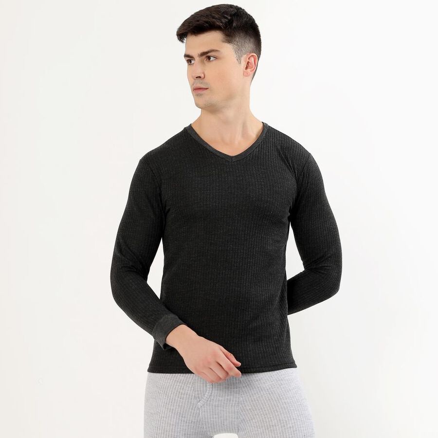 Men's Charcoal Grey V-Neck Slim Fit Thermal, Charcoal, large image number null