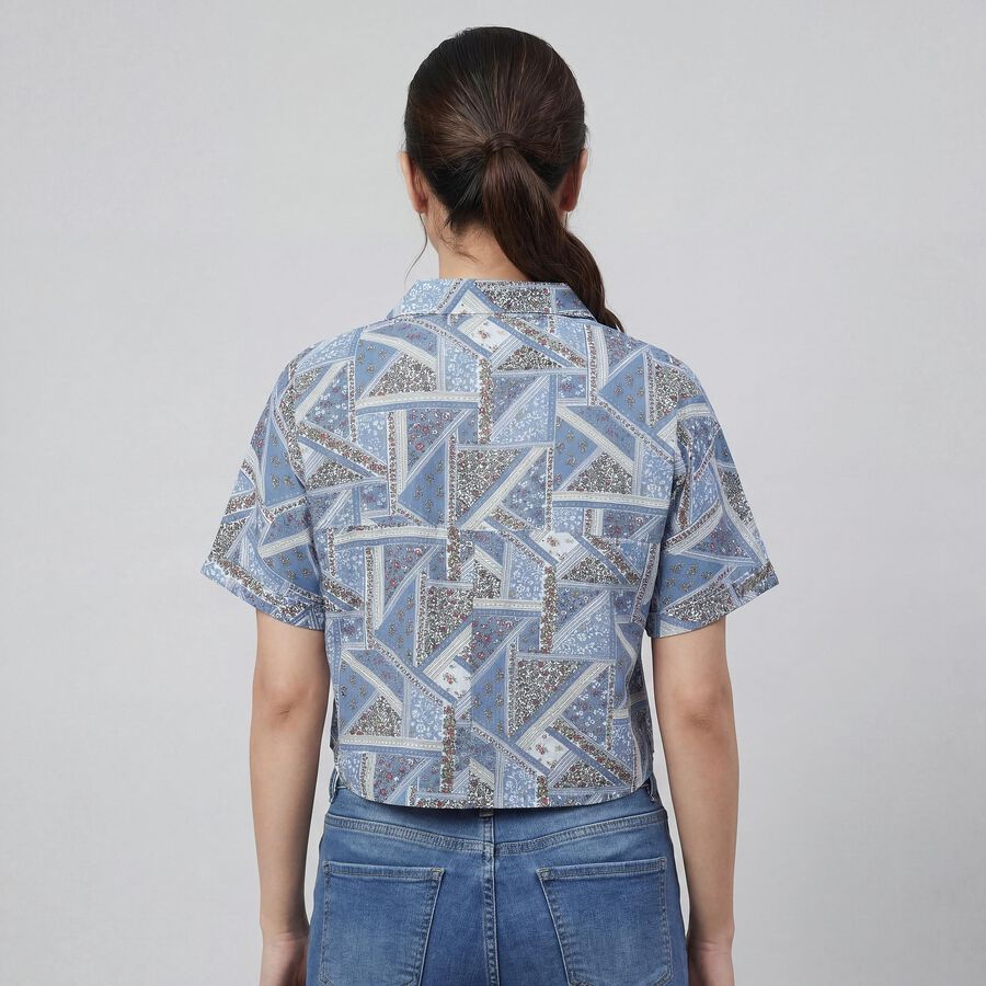 Women's Navy Blue Half Sleeve Classic Collar Casual Shirt, Mid Blue, large