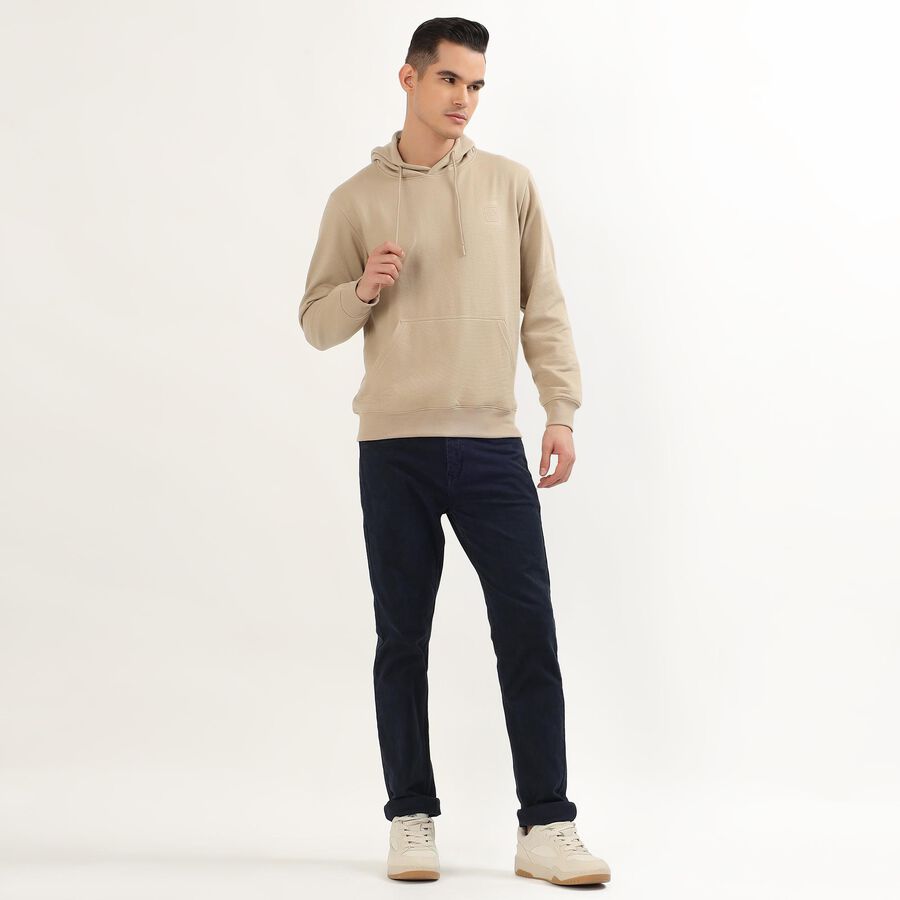 Men's Muted Beige Hooded Casual Sweatshirt, गहरा पीला, large image number null