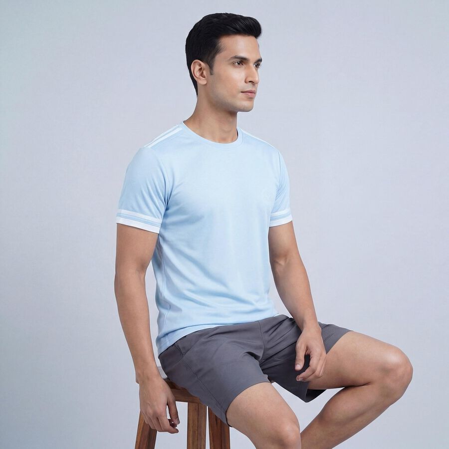 Men's Light Blue Crew Neck Athleisure Drifit T-Shirt, Light Blue, large