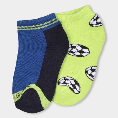 Boys' Bright Lime Green And Deep Navy Color-Blocked Jacquard Socks
