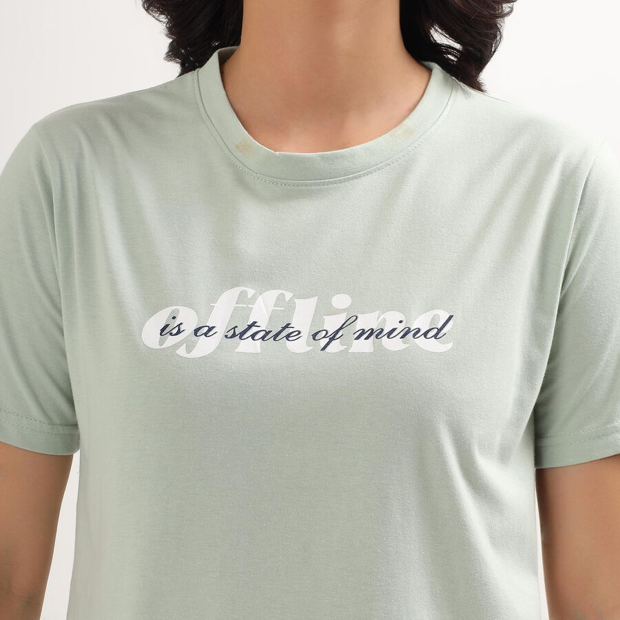 Women's Light Sage Green Round Neck Casual T-Shirt, Light Green, large