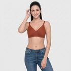 Women's Brown Cotton Blend V Neck Bralette Bra, Brown, small