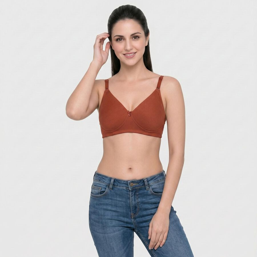 Women's Brown Cotton Blend V Neck Bralette Bra, Brown, large