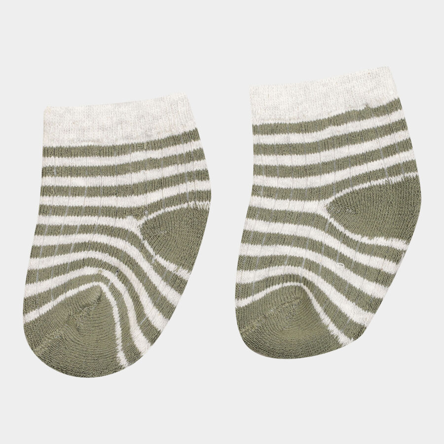 Infants Cotton Stripes Socks, Olive, large image number null