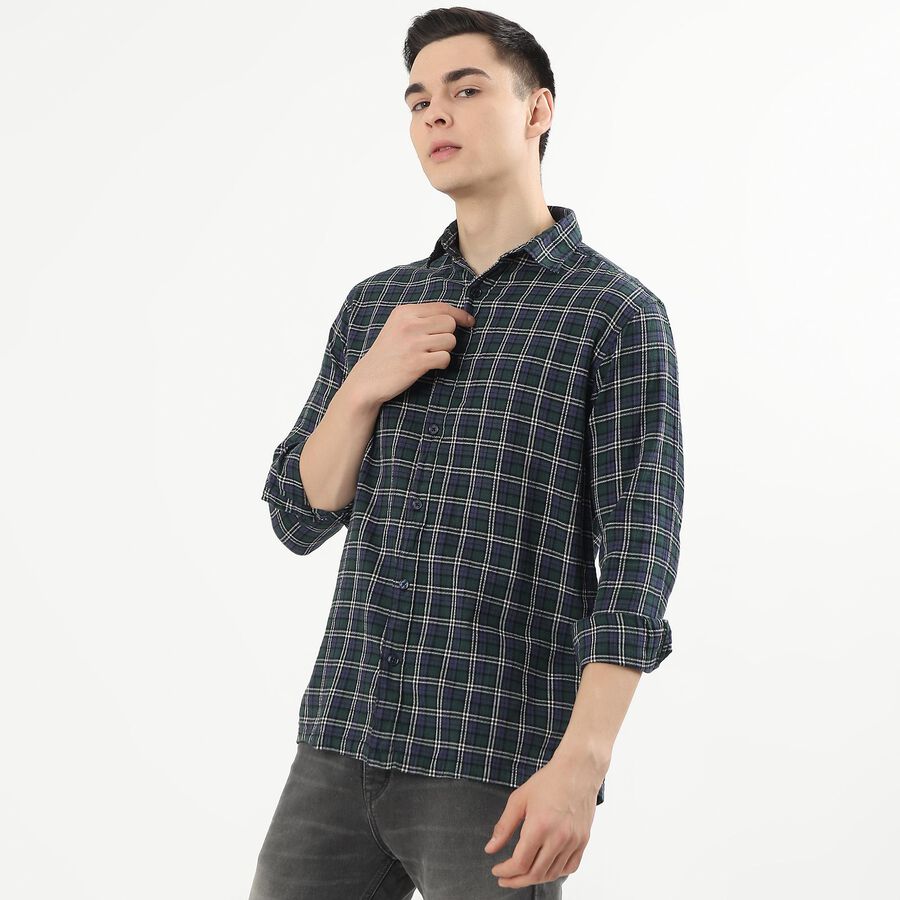 Men's Dark Green Cotton Spread Collar Casual Shirt, गहरा हरा, large image number null