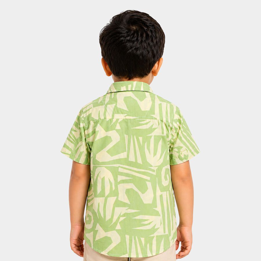 Boys Green Cotton Short Sleeves Collar Regular Fit Shirt, Light Green, large
