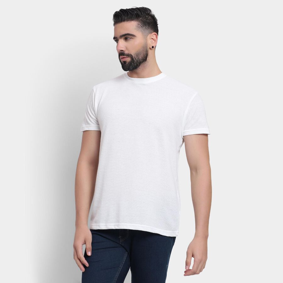 Men's Round Neck Half Sleeves T-Shirt , White, large image number null