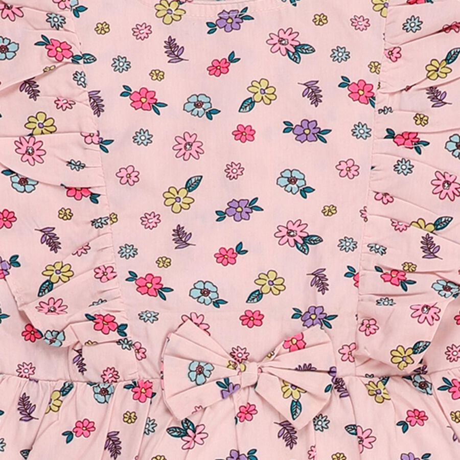 Girls' Light Pink Floral Print Sleeveless Frock, Light Pink, large image number null