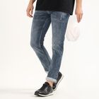 Men's Stonewashed Blue Skinny Fit Distressed Jeans, गहरा ग्रे, small image number null