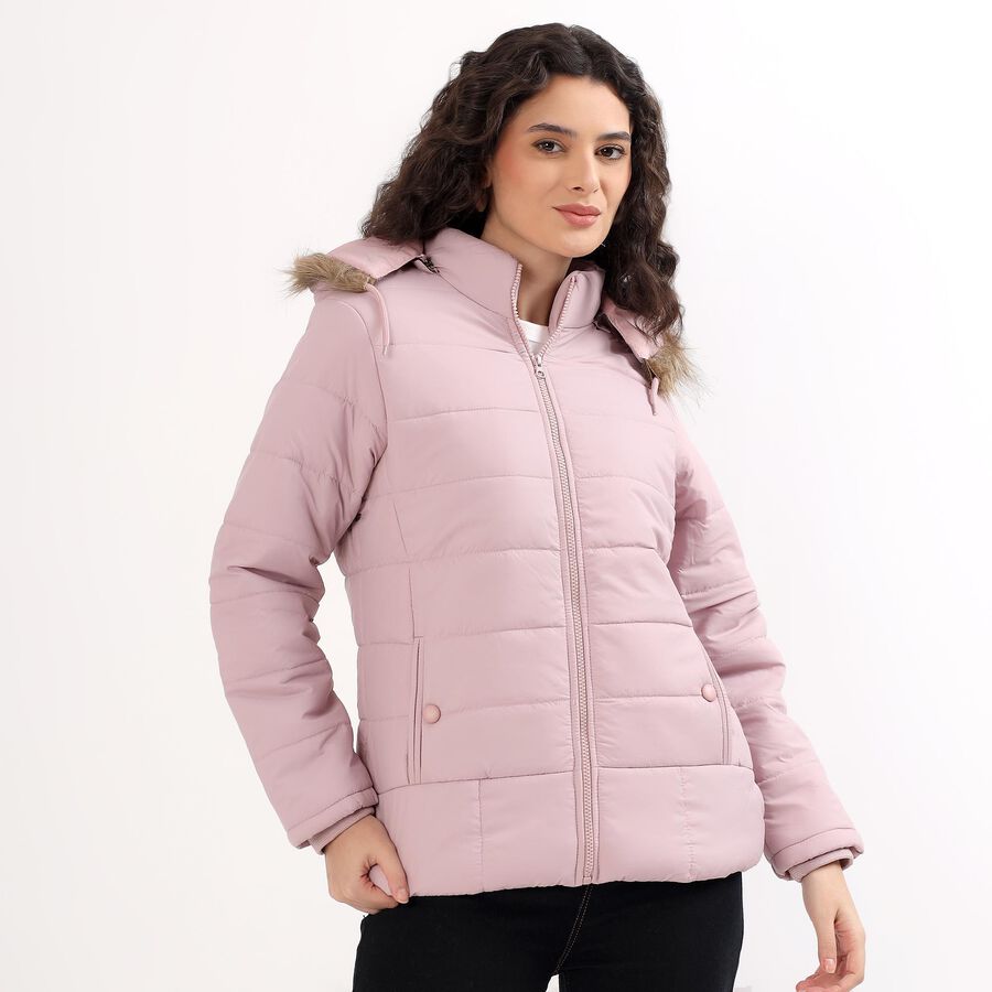 Women's Light Pink Hooded Casual Jacket, हल्का गुलाबी, large image number null