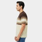 Men's Cream Round Neck Regular T-Shirt, ऑफ व्हाइट, small