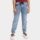 Boys' Blue Regular Fit Washed Jeans, Mid Blue, small