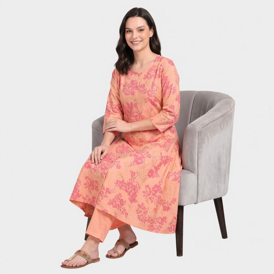 Women's Peach Floral Printed Ethnic Set, Peach, large