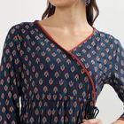 Women's Dark Blue Round Neck Printed Kurta, Dark Blue, small image number null