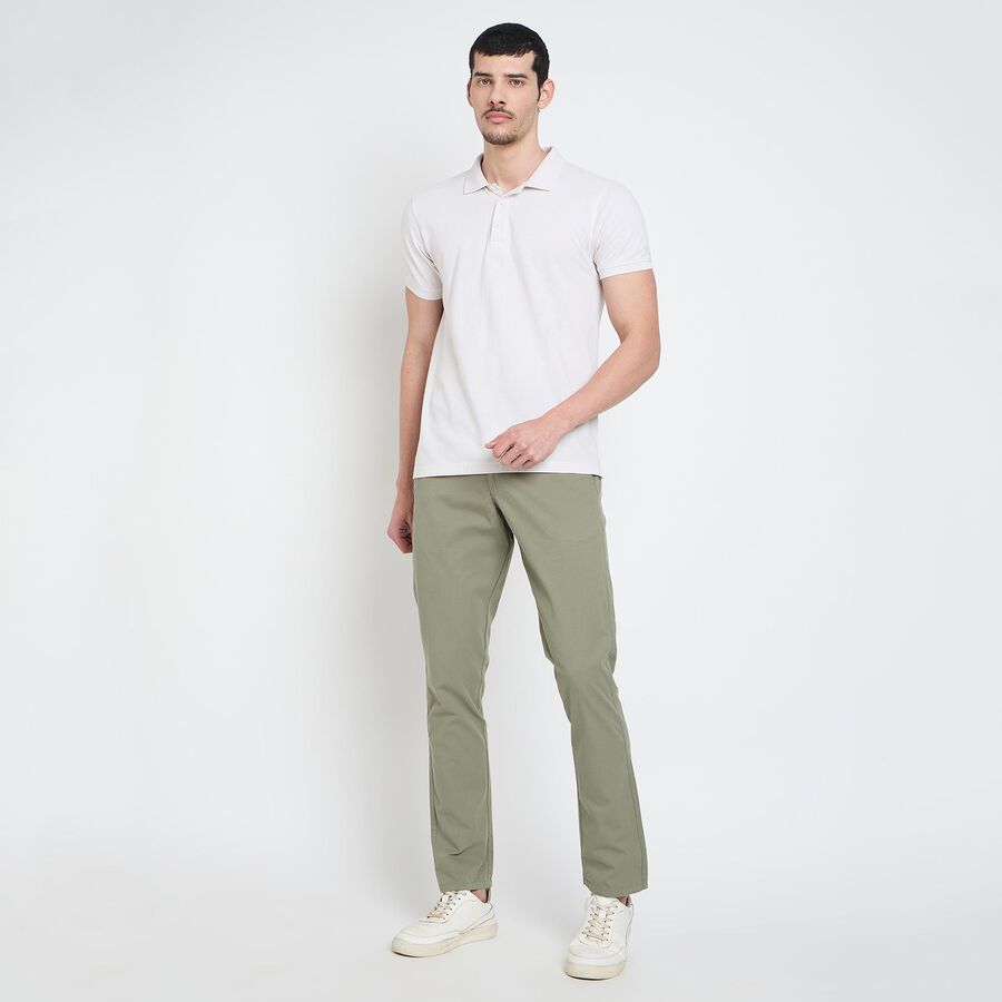 Men's 100% Cotton Slim Fit Casual Trousers, Light Green, large image number null