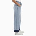 Girls' Light Blue Regular Fit Elastic Waist Drawstring Jeans, Light Blue, small