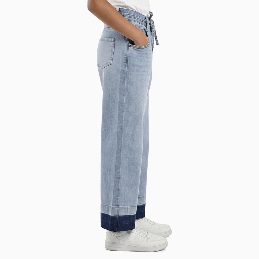 Girls' Light Blue Regular Fit Elastic Waist Drawstring Jeans, Light Blue, large