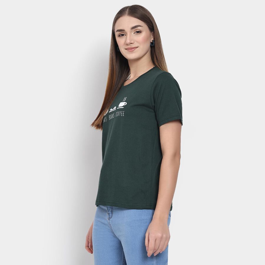 Ladies' Round Neck T-Shirt , गहरा हरा, large image number null