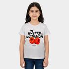 Girls White Round Neck Casual T-Shirt, सफ़ेद, small