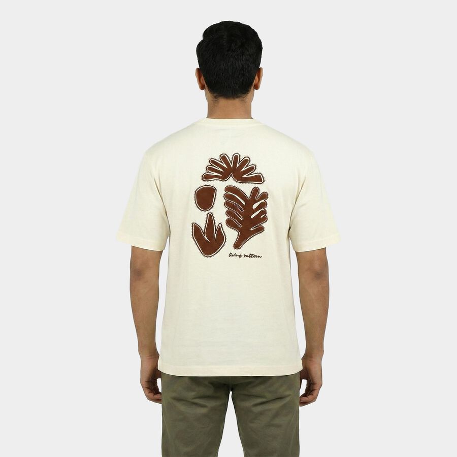 Men's Beige Cotton Round Neck Casual T-Shirt, गहरा पीला, large