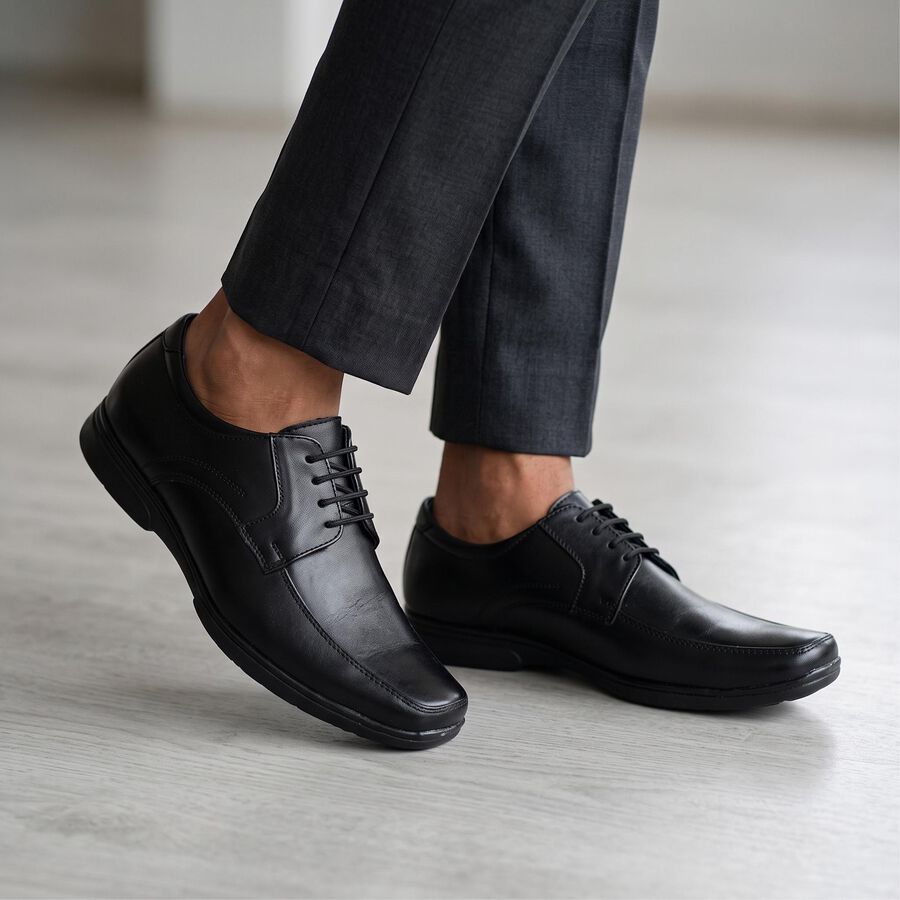 Men's Black Lace-Up Derby Formal Shoes, काला, large