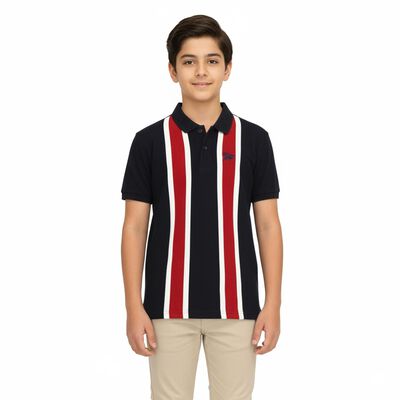 Boys Deep Midnight Navy Blue Cotton Polo Neck Casual T-Shirt