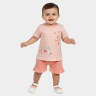 Infants Peach Cotton Shorts Set, Peach, small
