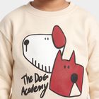 Boys' Beige Crew Neck Graphic Print Sweatshirt, गहरा पीला, small