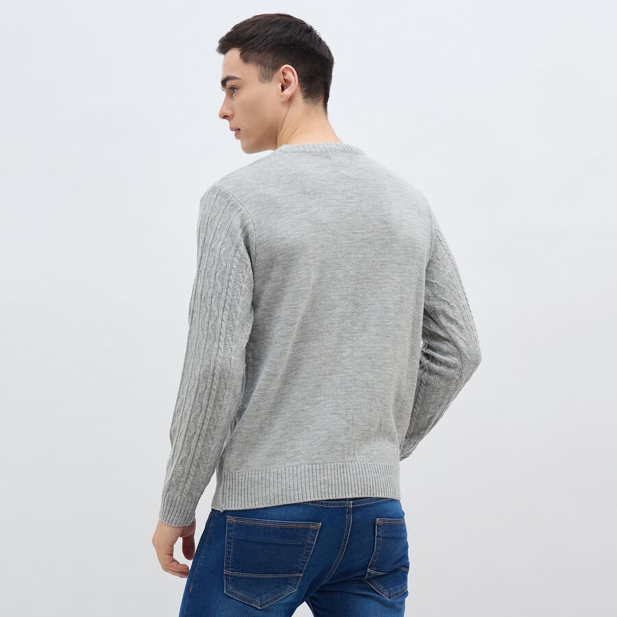 Men's Light Grey Crew Neck Casual Pullover, मिश्रित हल्का ग्रे, large image number null