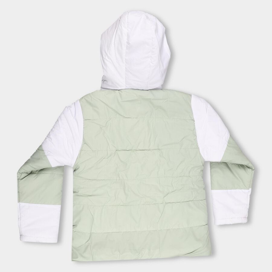 Girls Light Sage Green and White Hooded Casual Jacket, हल्का हरा, large image number null