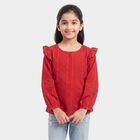 Girls' Red Round Neck Regular Top, लाल, small