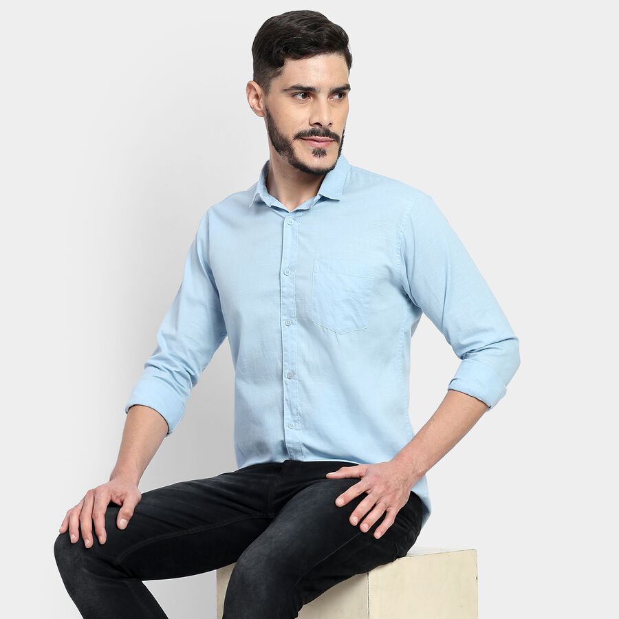 Men's 100% Cotton Casual Shirt, Light Blue, large image number null