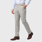 Men's Grey Flat-Front Formal Trousers, Light Grey, small