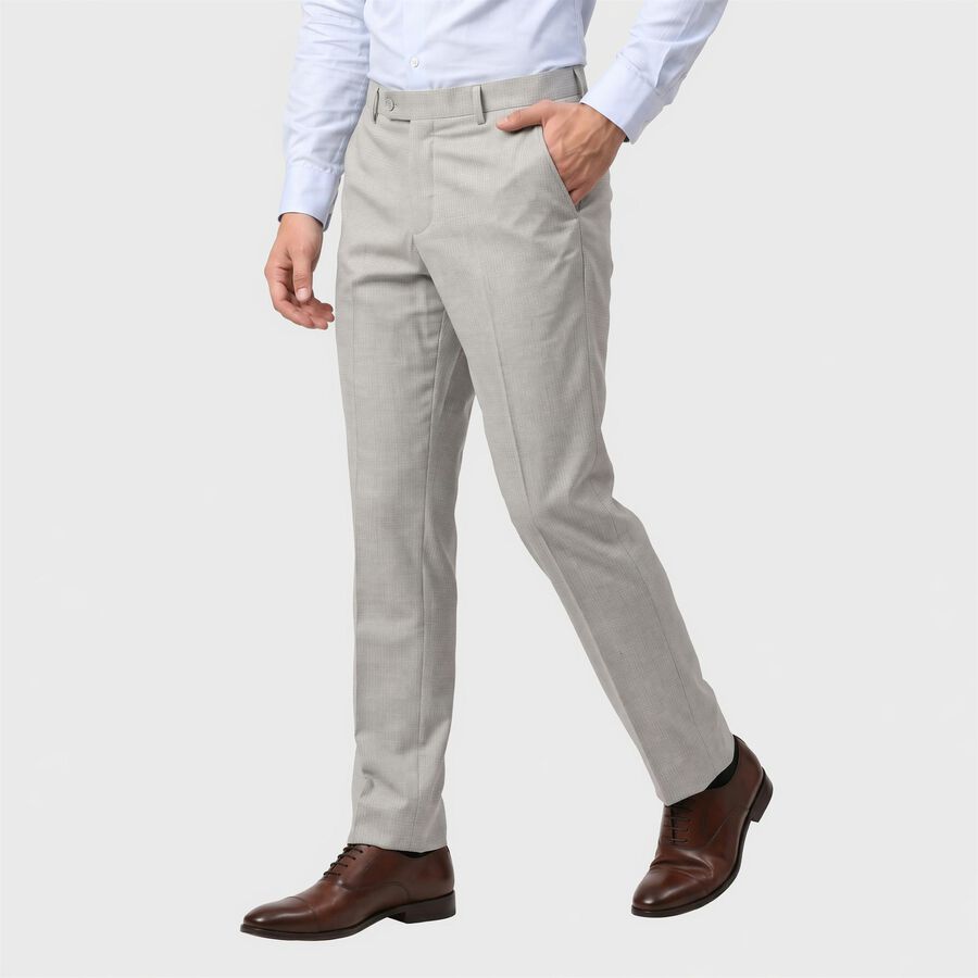 Men's Grey Flat-Front Formal Trousers, Light Grey, large