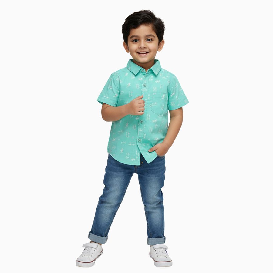 Boys Light Mint Green Cotton Half Sleeve Classic Casual Shirt, Light Green, large