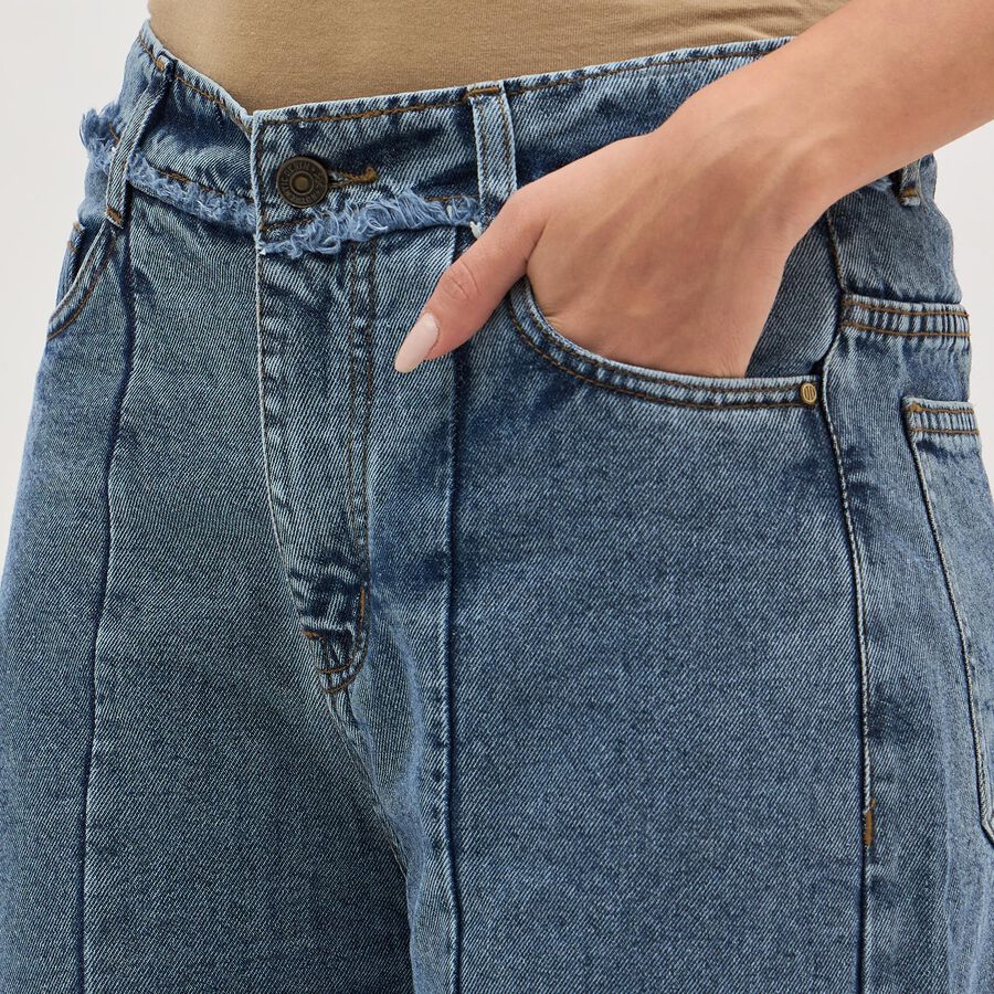 Women's Stonewashed Blue Wide-Leg High-Rise Jeans, मध्यम नीला, large image number null