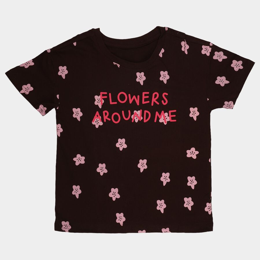Girls Brown Cotton Casual T-Shirt, भूरा, large
