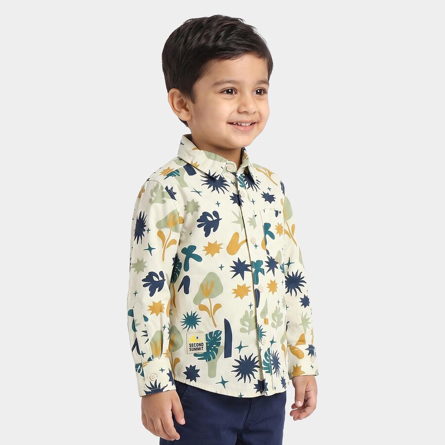 Boys Cream Cotton Long Sleeve Collar Shirt, ऑफ व्हाइट, large