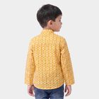 Boys' Yellow Cotton Mandarin Collar Casual Shirt, पीला, small