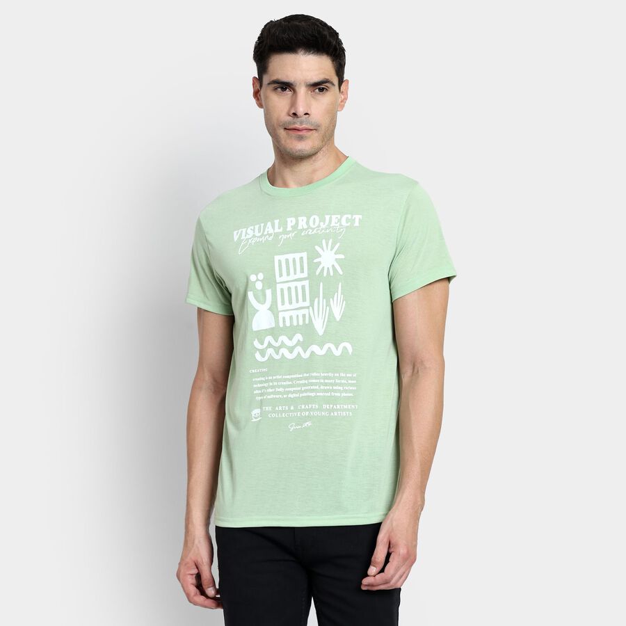 Men's Round Neck Half Sleeves T-Shirt, Light Green, large image number null
