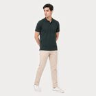 Men's Green Cotton Polo Neck Solid Polo T-Shirt, गहरा हरा, small