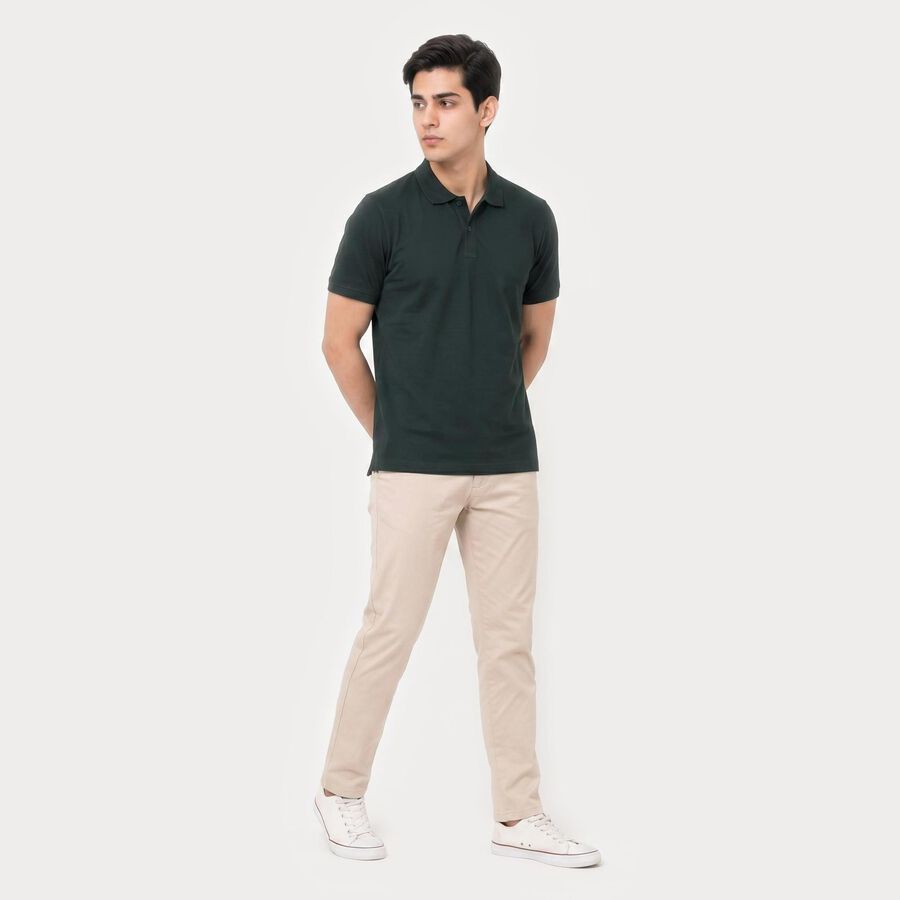 Men's Green Cotton Polo Neck Solid Polo T-Shirt, गहरा हरा, large