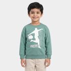 Boys' Green Crew Neck Graphic Print Sweatshirt, गहरा हरा, small